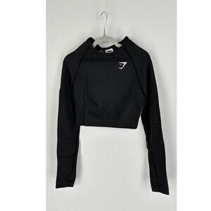 GymShark Vital Seamless 2.0 Crop Top Womens Small Black Marl New B1A3D Athletic